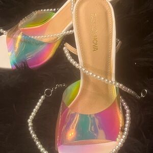 Fashion Nova Iridescent Heels with Pearl Accents